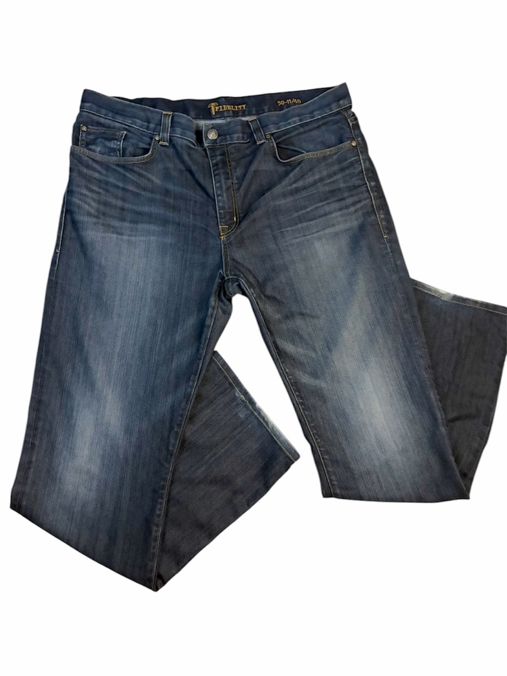 Fidelity Denim Dark Wash Faded Straight Leg Jeans Distressed (40)